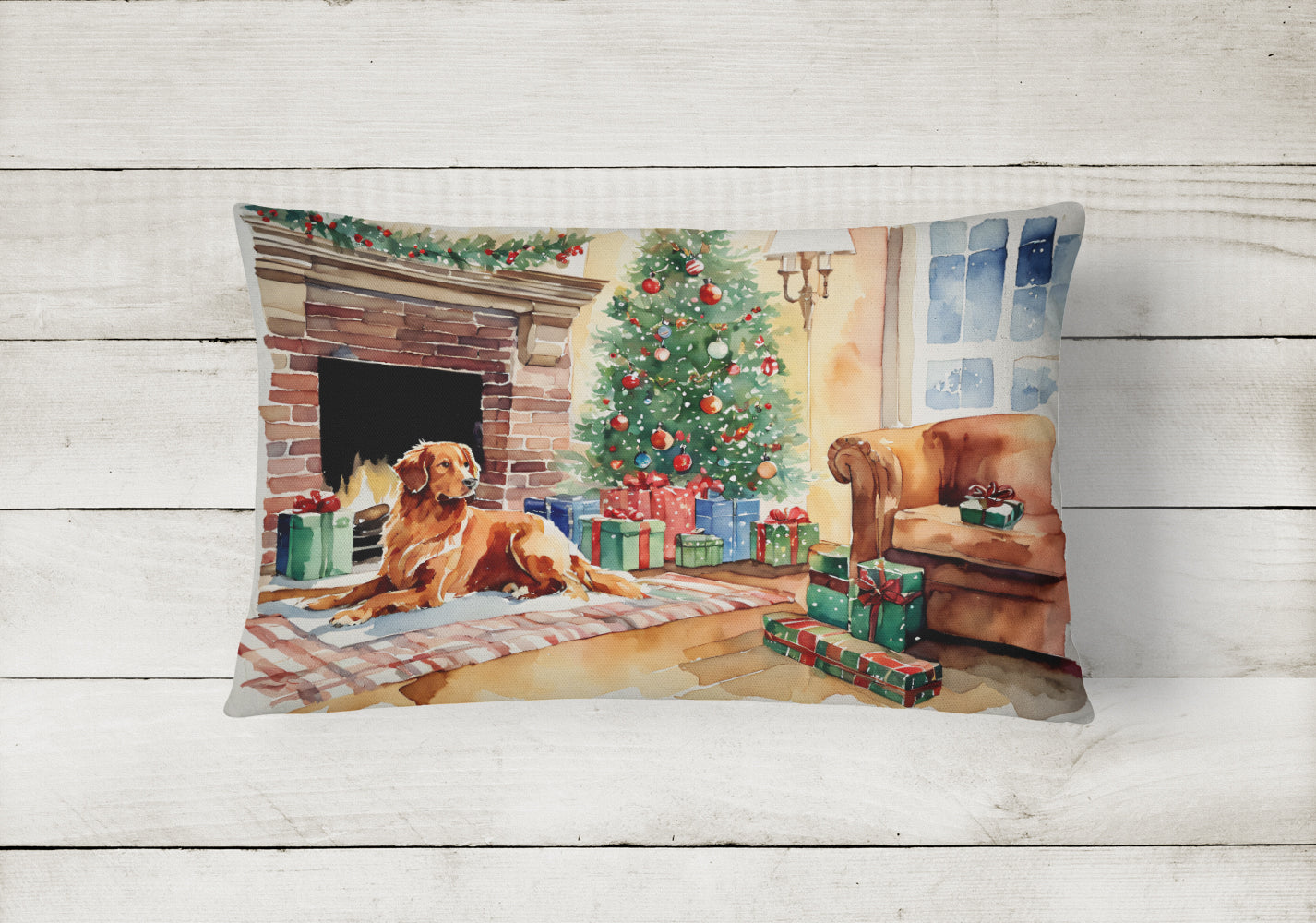 Nova Scotia Duck Tolling Retriever Cozy Christmas Throw Pillow