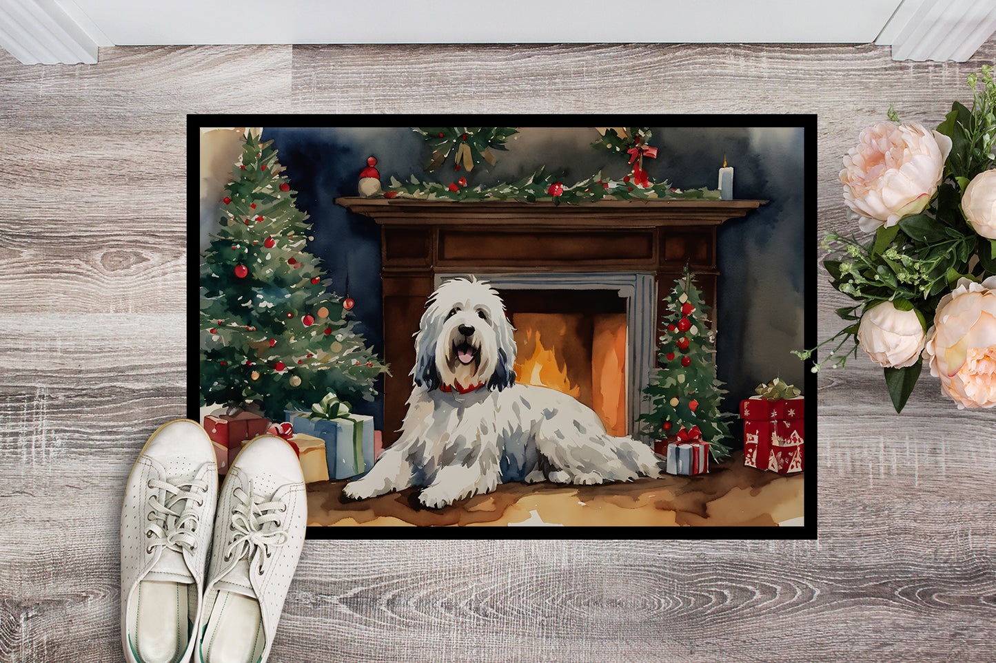 Old English Sheepdog Cozy Christmas Doormat