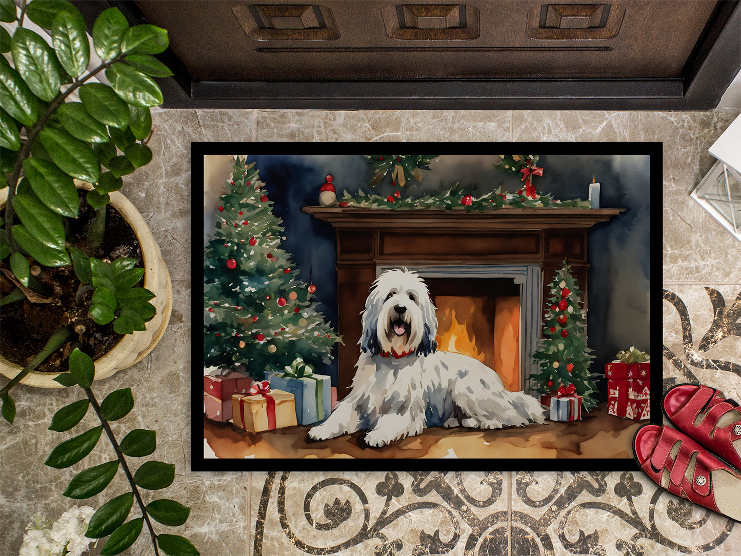 Old English Sheepdog Cozy Christmas Doormat