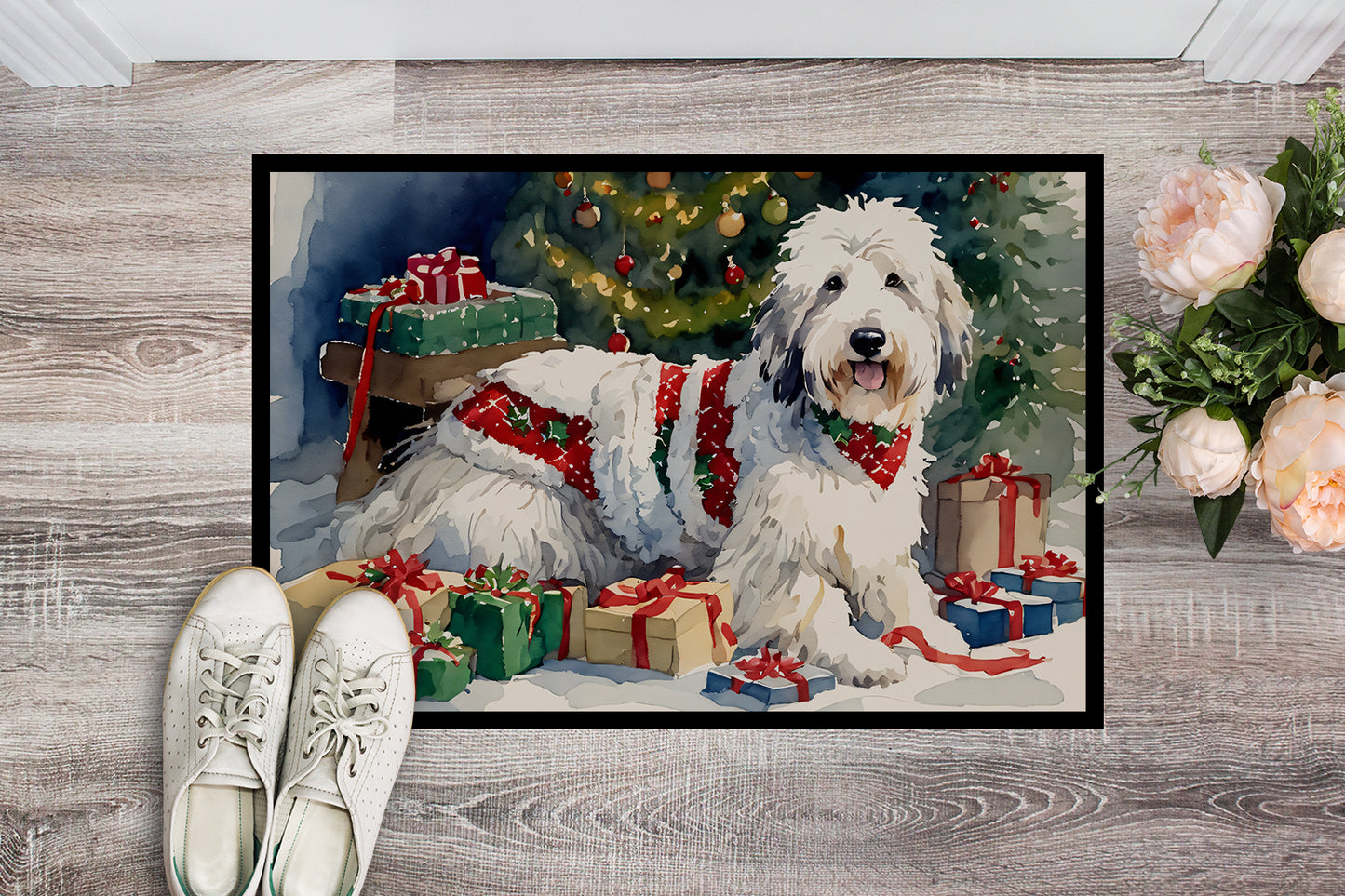 Old English Sheepdog Cozy Christmas Doormat