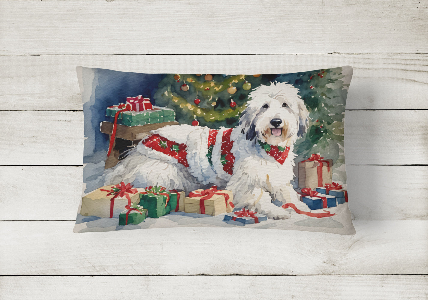 Old English Sheepdog Cozy Christmas Throw Pillow