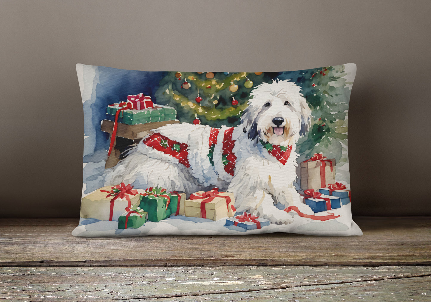 Old English Sheepdog Cozy Christmas Throw Pillow