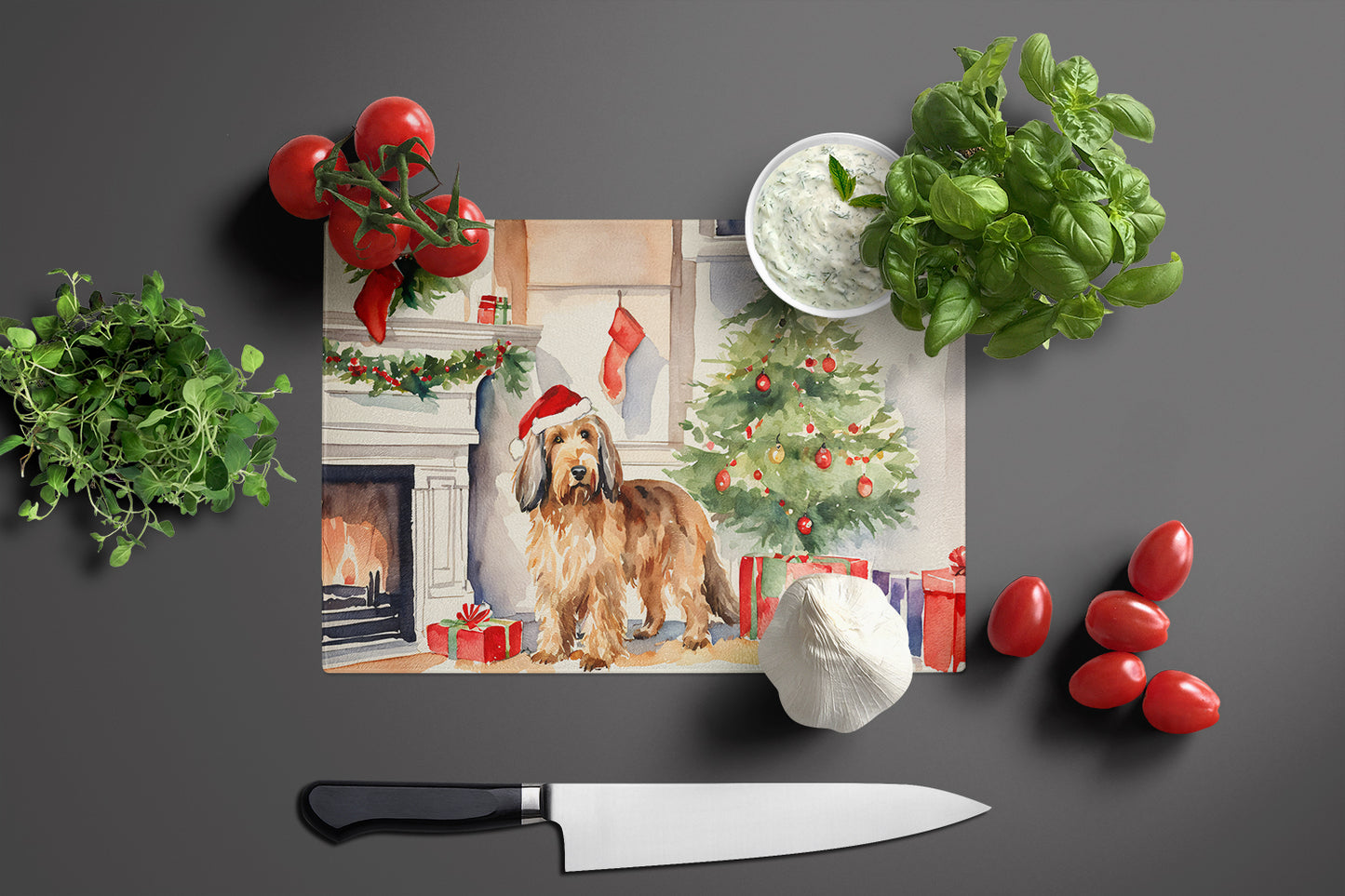 Otterhound Cozy Christmas Glass Cutting Board