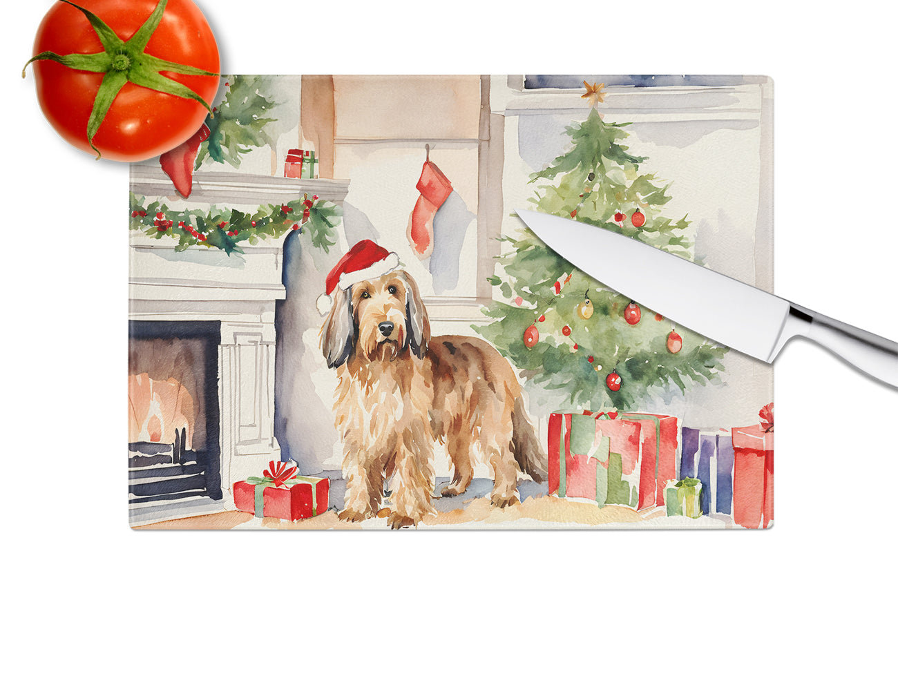 Otterhound Cozy Christmas Glass Cutting Board