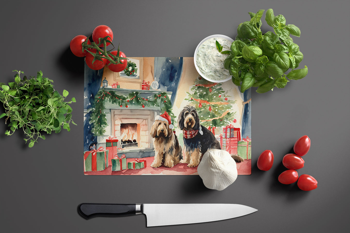 Otterhound Cozy Christmas Glass Cutting Board