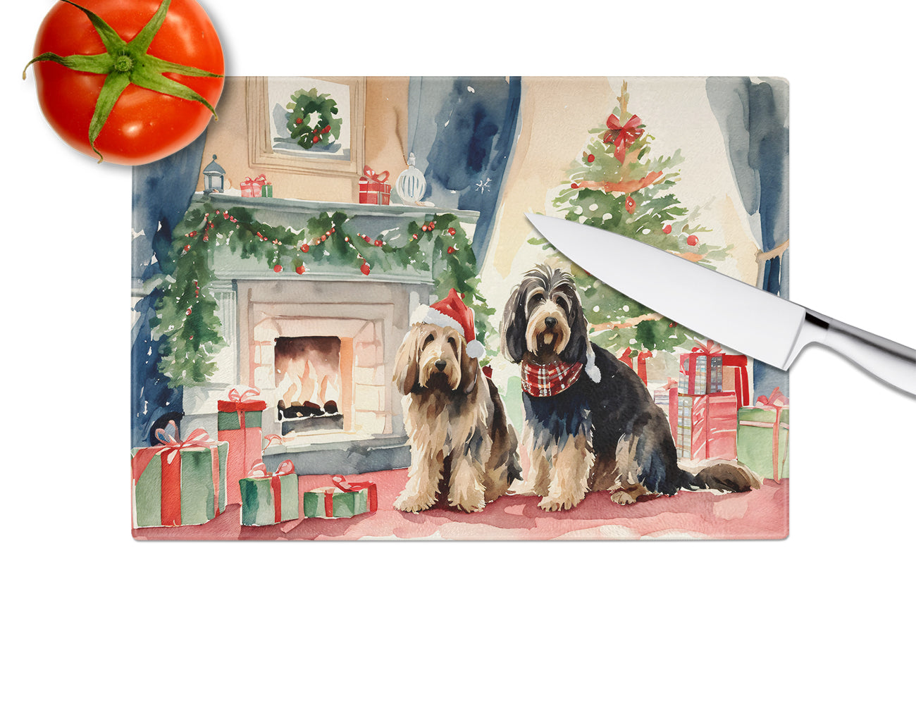 Otterhound Cozy Christmas Glass Cutting Board