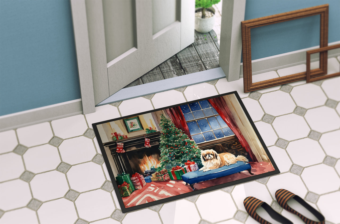 Pekingese Cozy Christmas Doormat