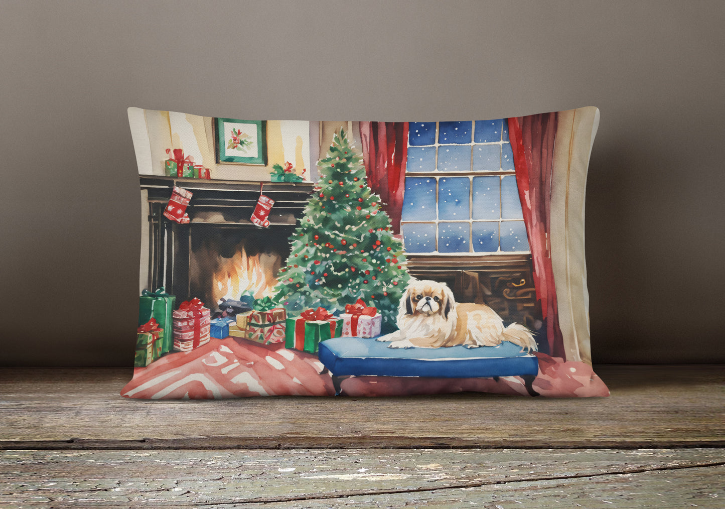 Pekingese Cozy Christmas Throw Pillow