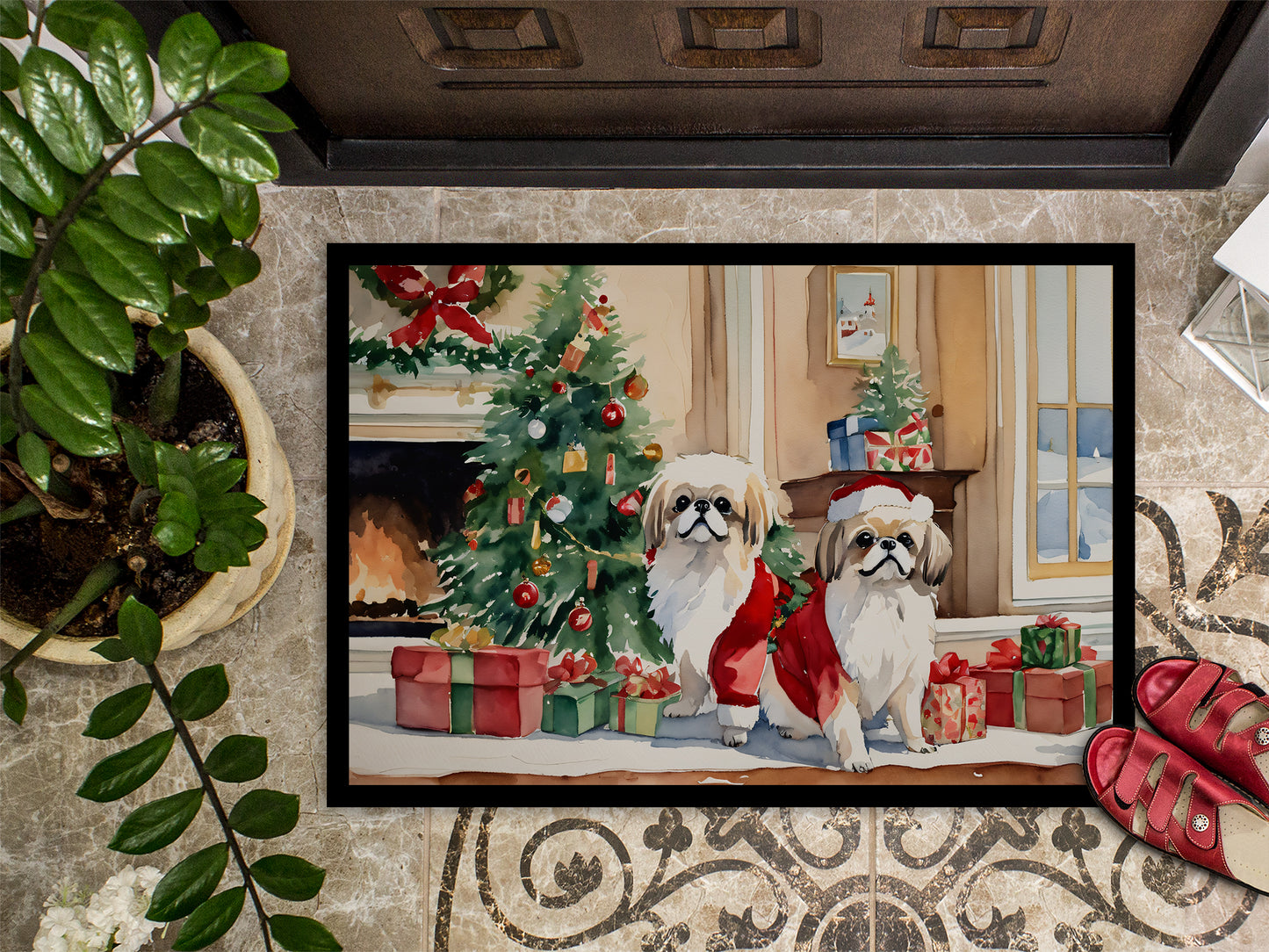 Pekingese Cozy Christmas Doormat