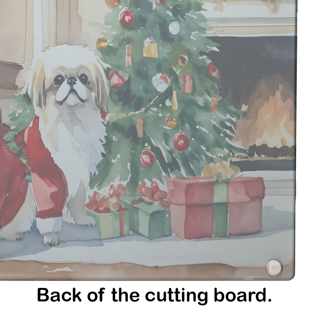 Pekingese Cozy Christmas Glass Cutting Board