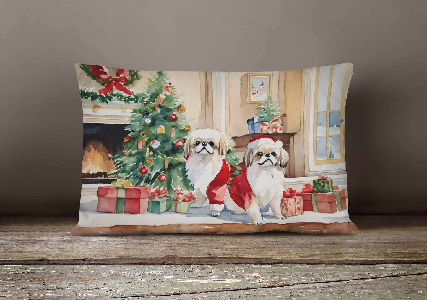 Pekingese Cozy Christmas Throw Pillow