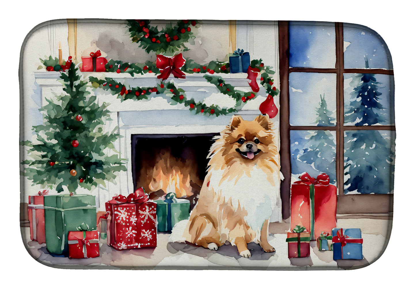 Buy this Pomeranian Cozy Christmas Dish Drying Mat