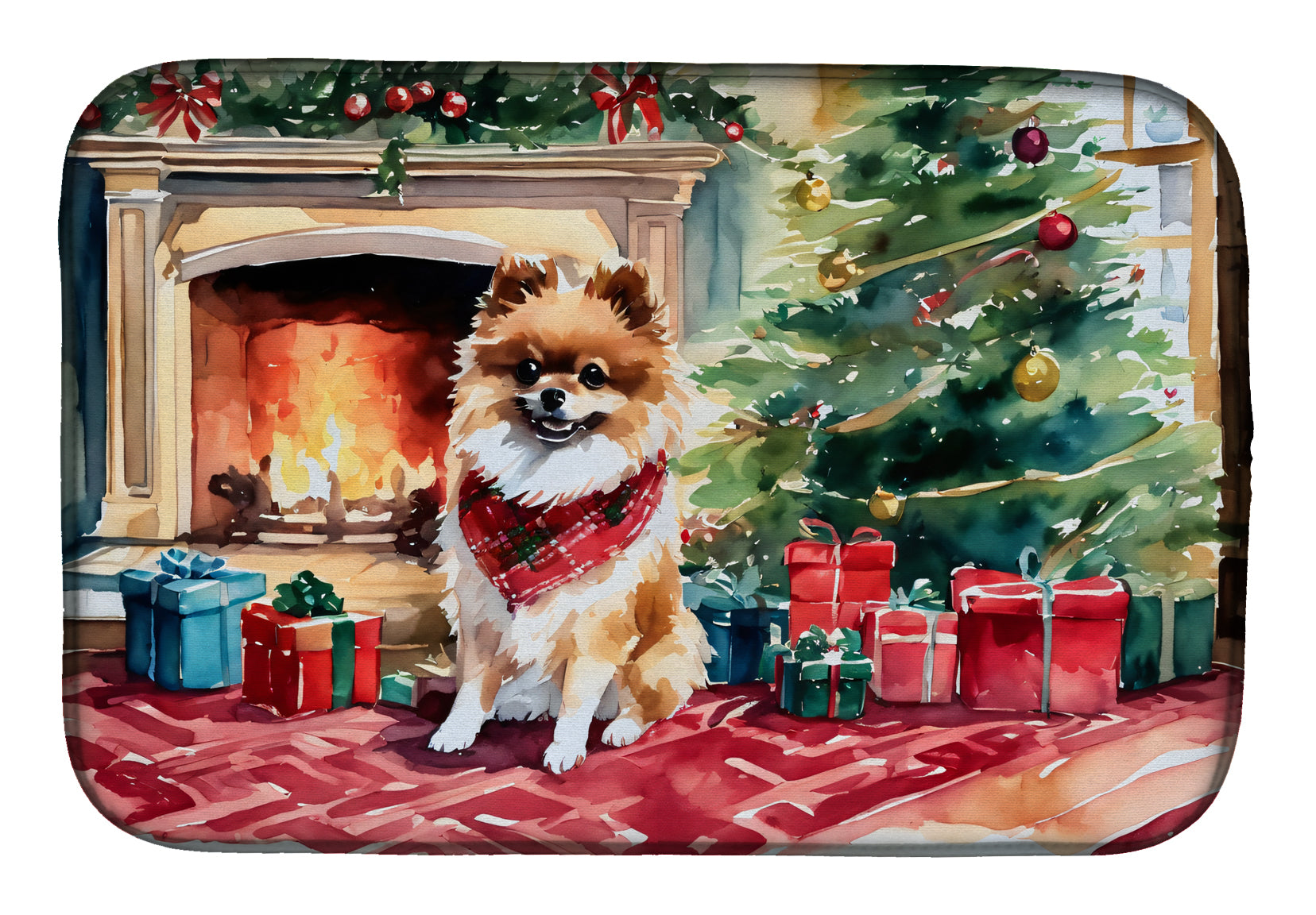 Buy this Pomeranian Cozy Christmas Dish Drying Mat