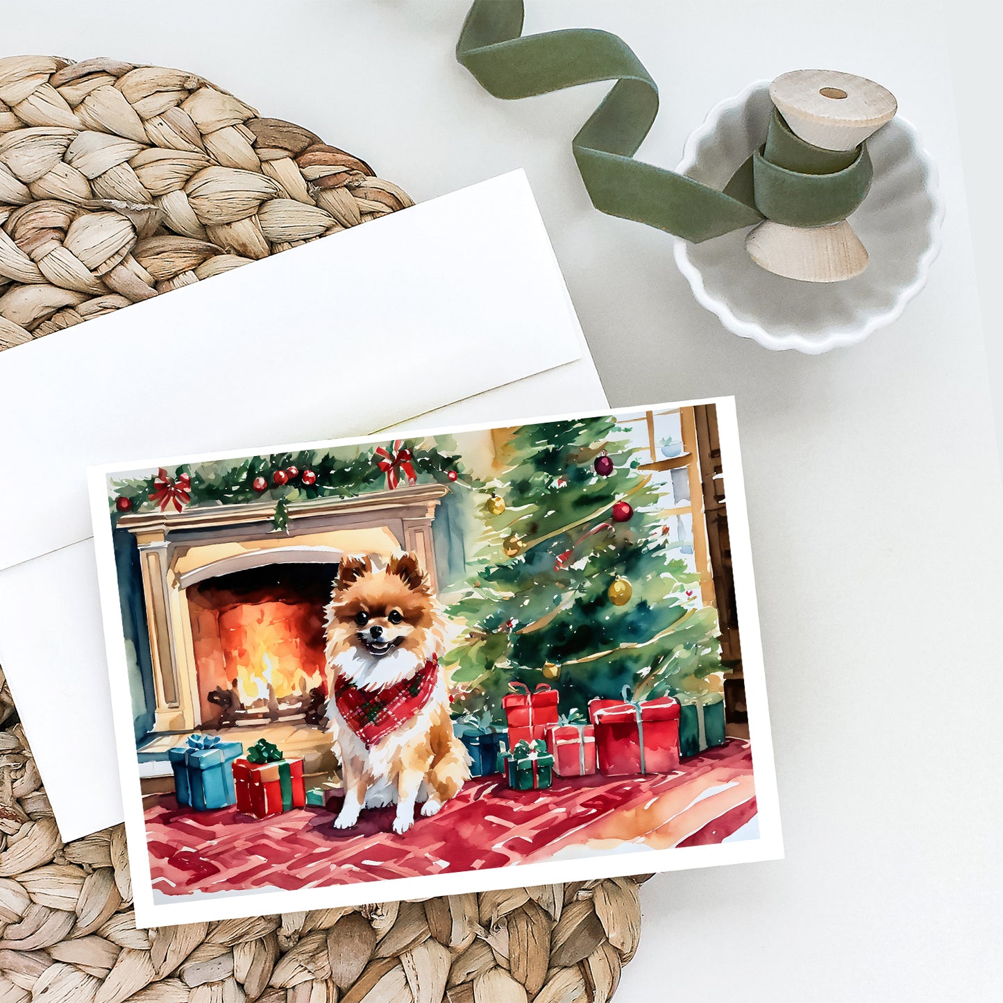 Pomeranian Cozy Christmas Greeting Cards Pack of 8