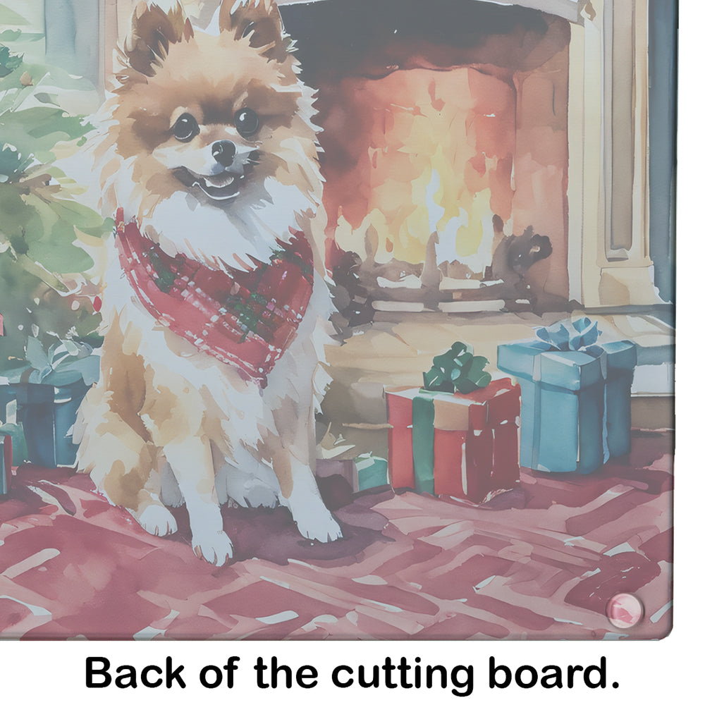 Pomeranian Cozy Christmas Glass Cutting Board