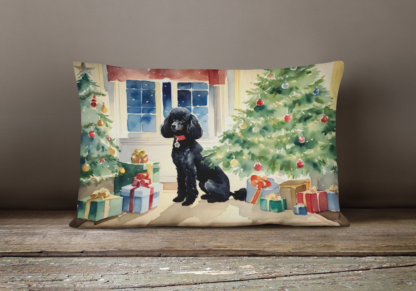 Poodle Cozy Christmas Throw Pillow