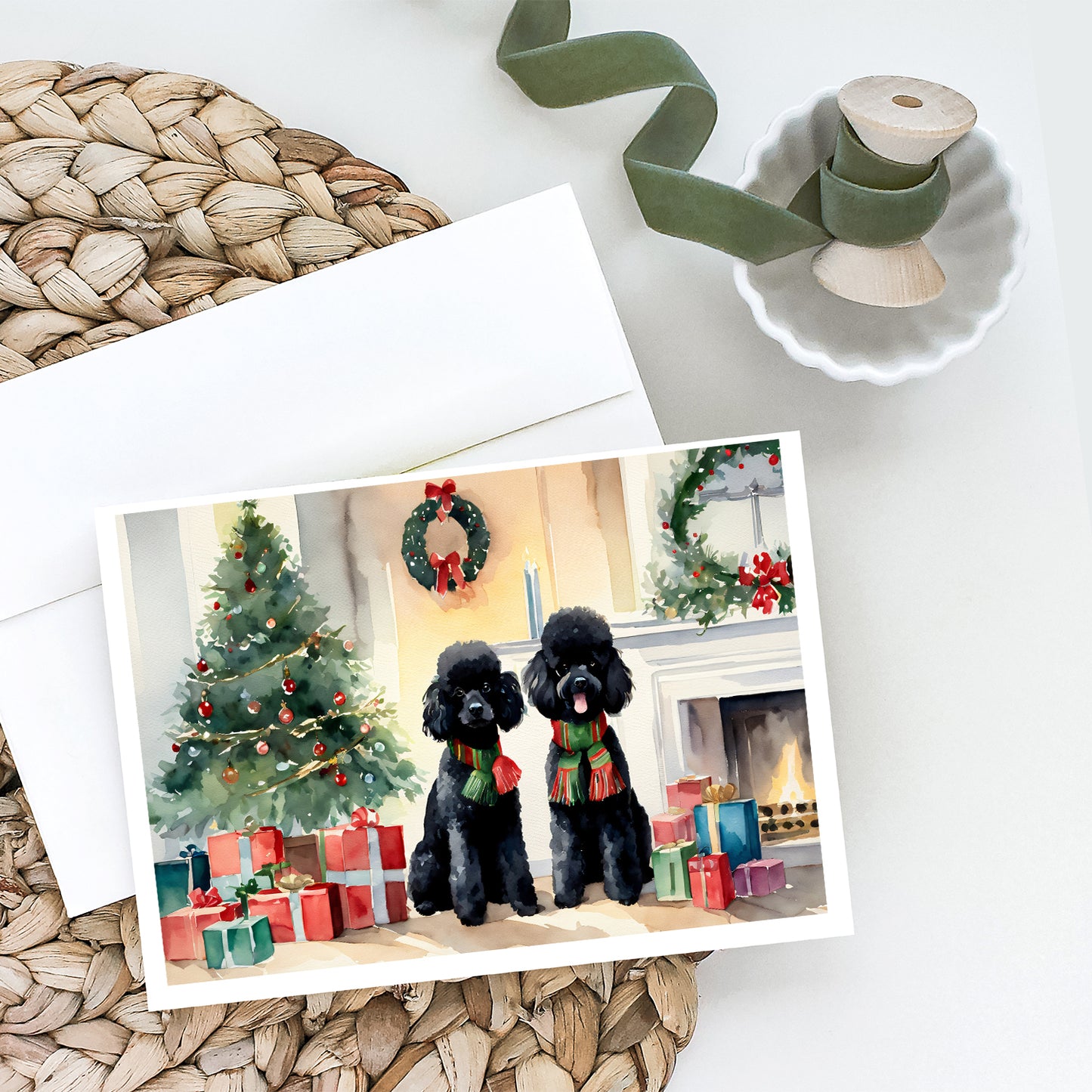 Poodle Cozy Christmas Greeting Cards Pack of 8