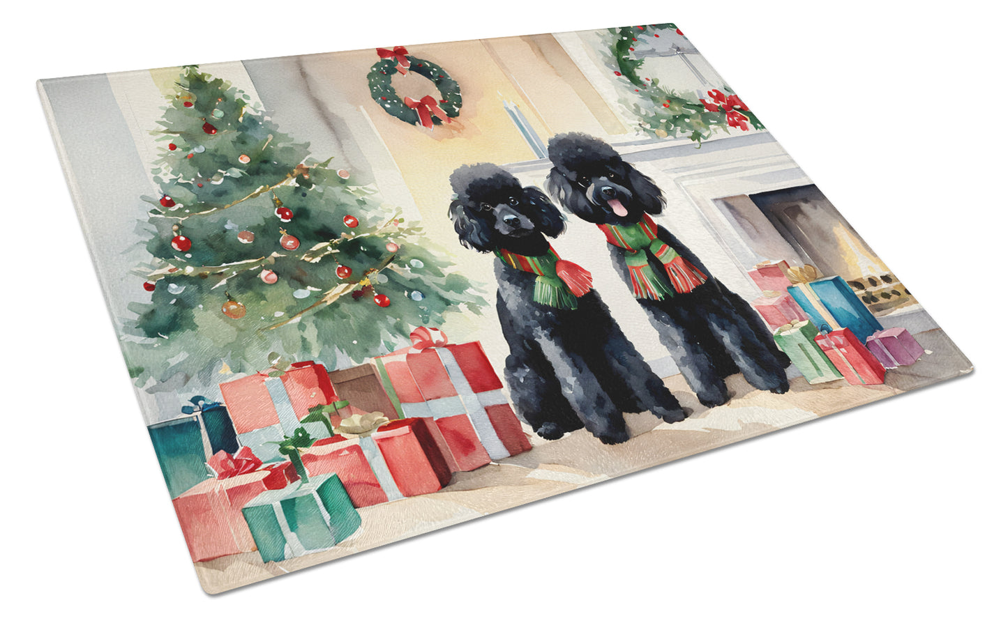 Buy this Poodle Cozy Christmas Glass Cutting Board