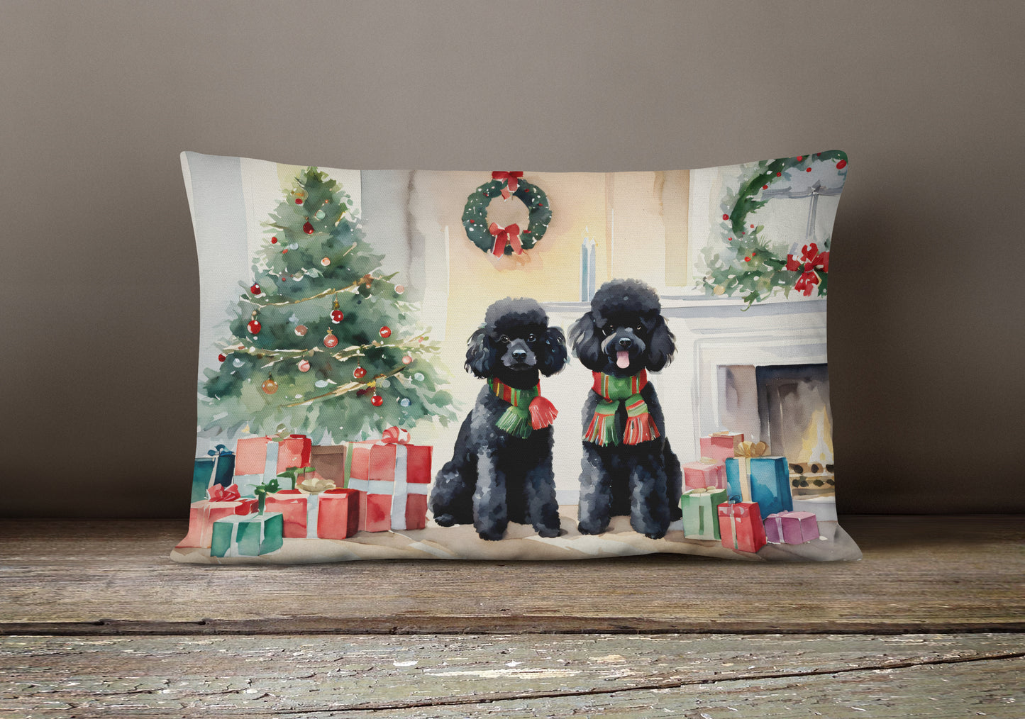 Poodle Cozy Christmas Throw Pillow