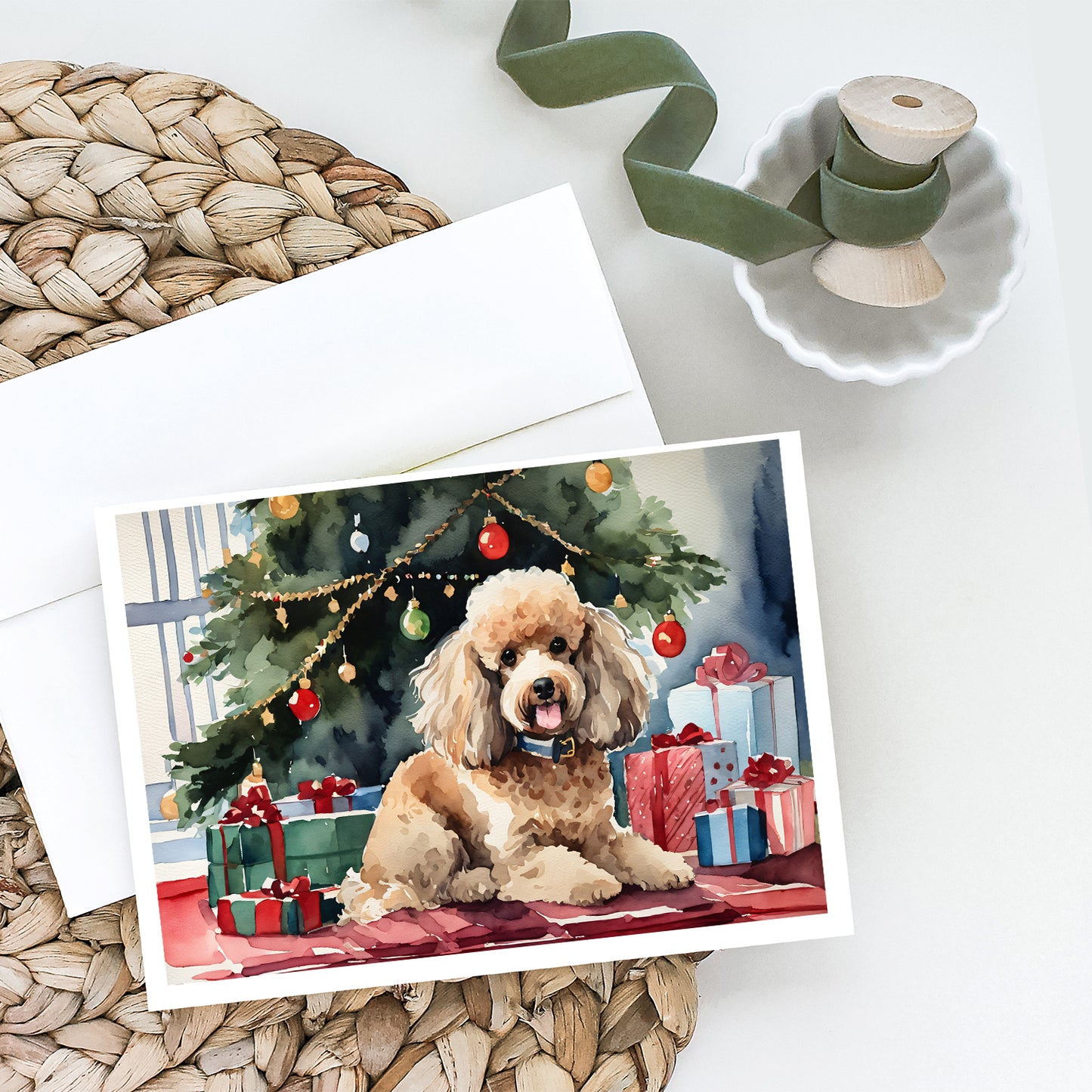 Poodle Cozy Christmas Greeting Cards Pack of 8