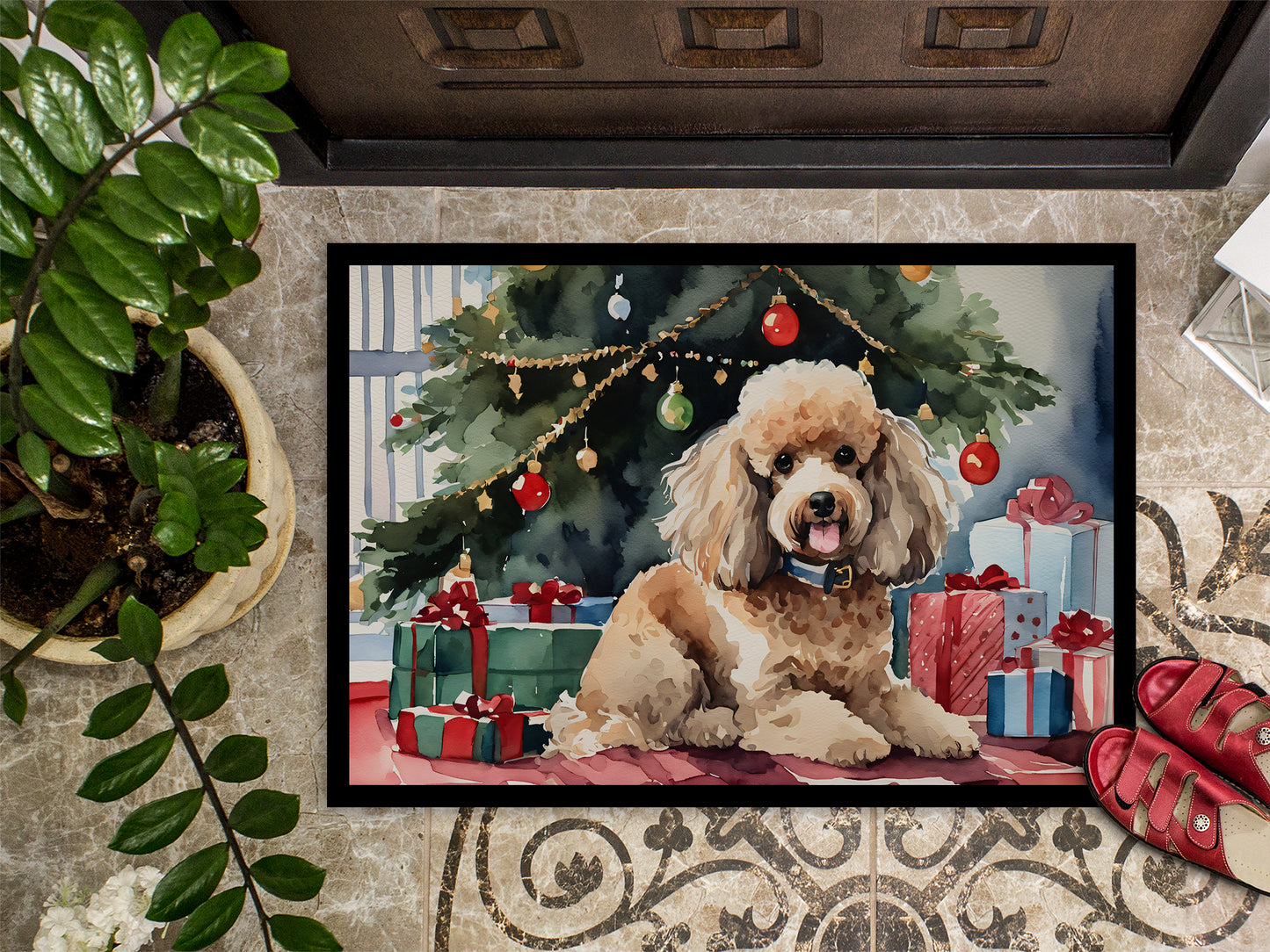 Poodle Cozy Christmas Doormat