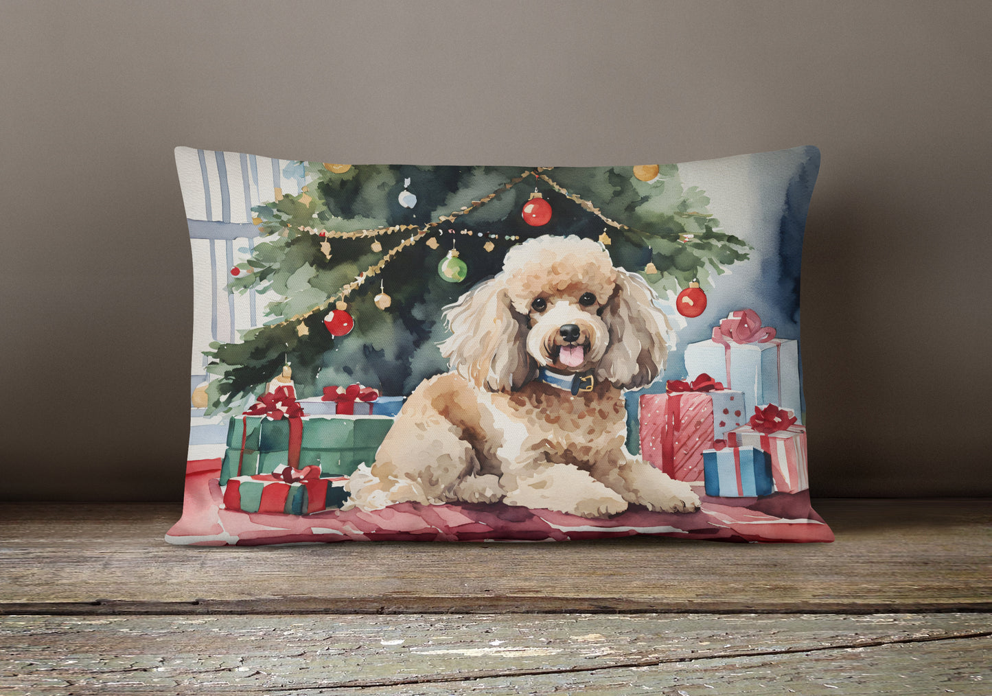 Poodle Cozy Christmas Throw Pillow