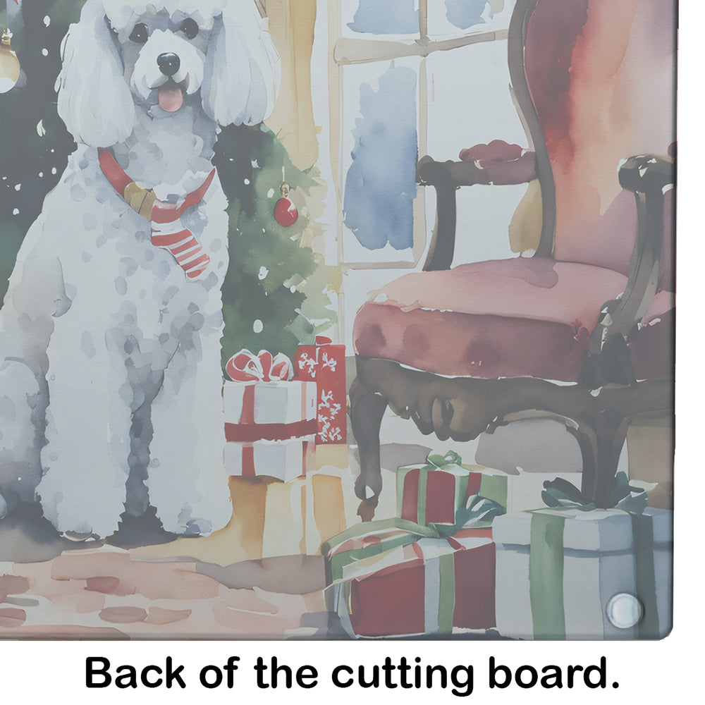 Poodle Cozy Christmas Glass Cutting Board