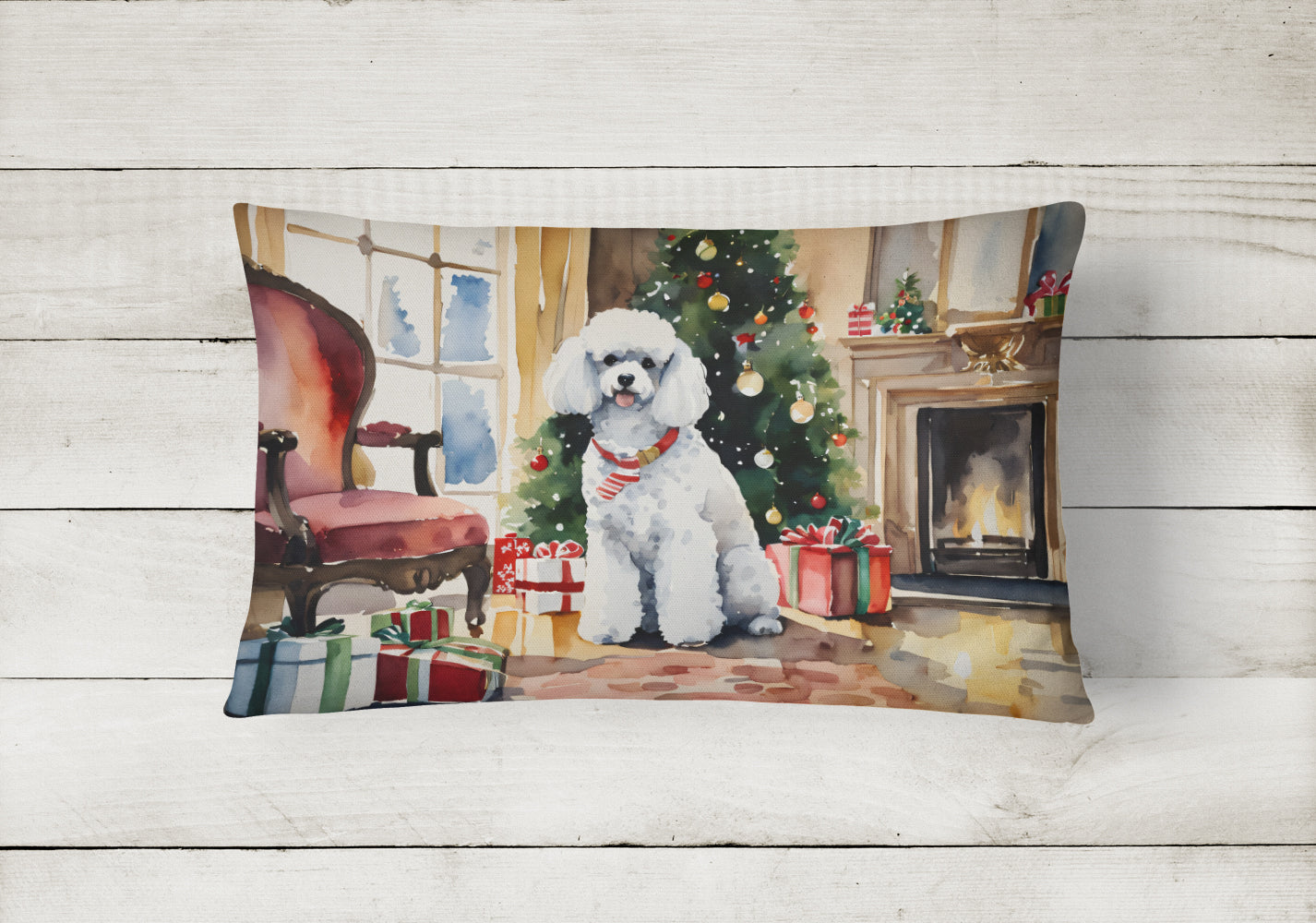 Poodle Cozy Christmas Throw Pillow