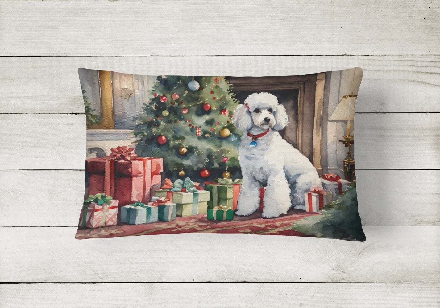 Poodle Cozy Christmas Throw Pillow