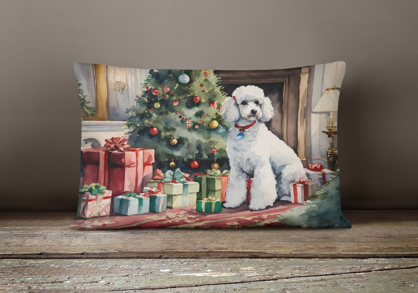 Poodle Cozy Christmas Throw Pillow