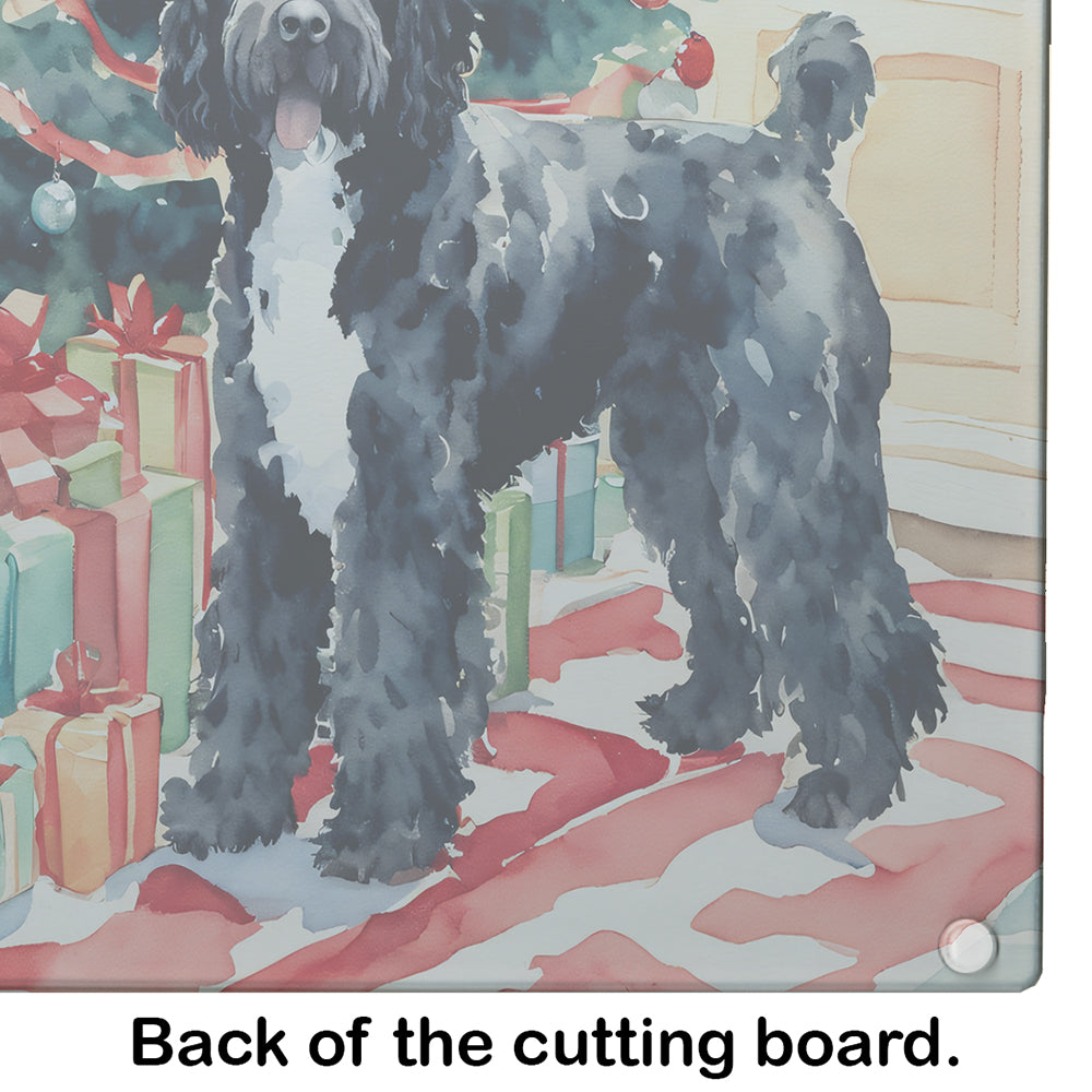 Portuguese Water Dog Cozy Christmas Glass Cutting Board