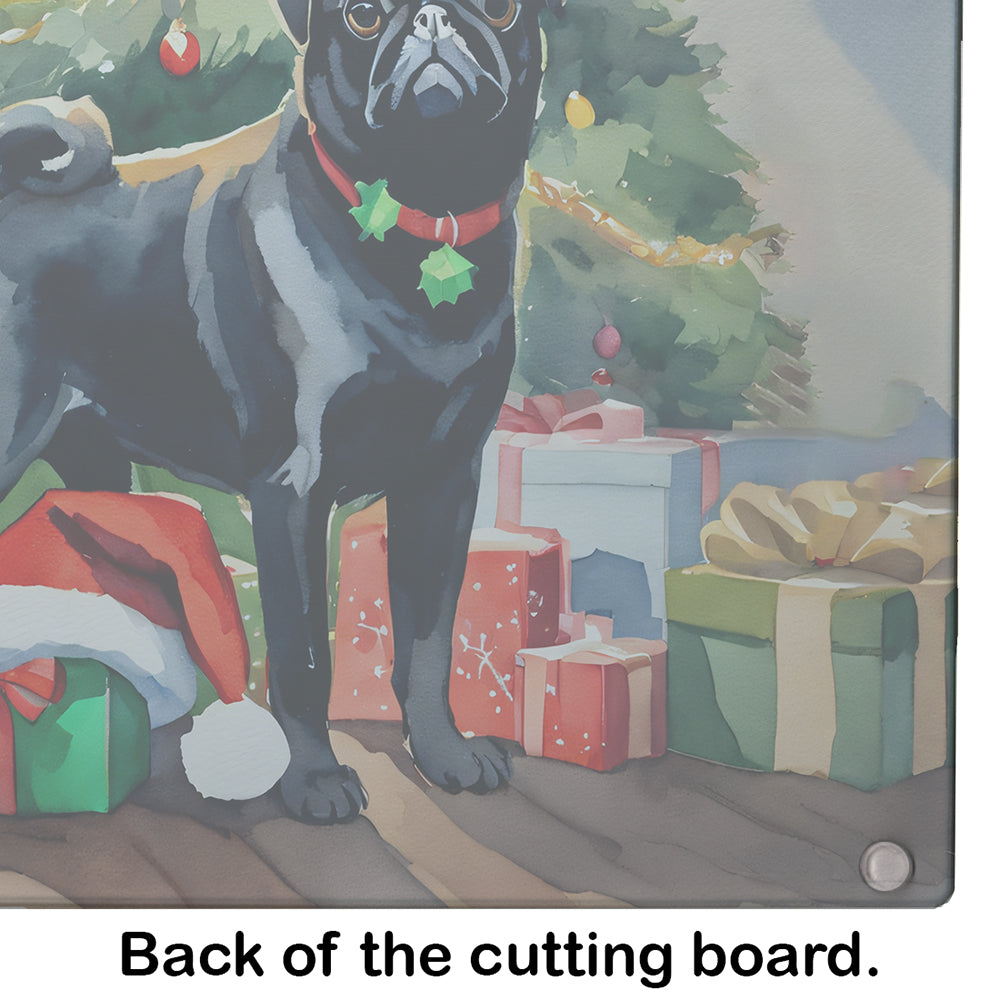 Pug Cozy Christmas Glass Cutting Board