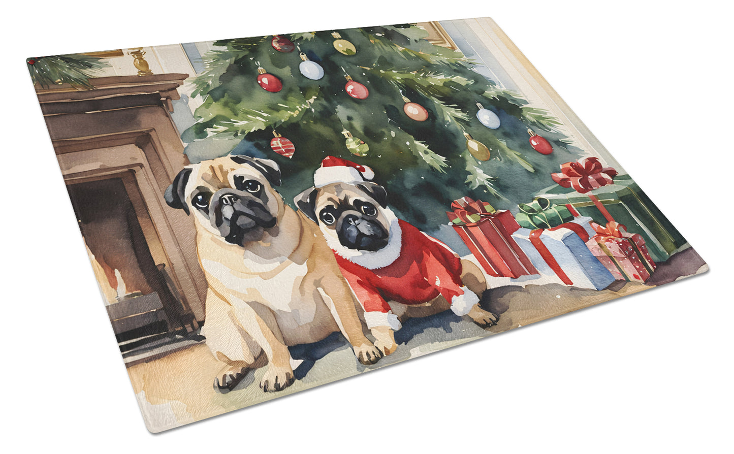 Buy this Pug Cozy Christmas Glass Cutting Board