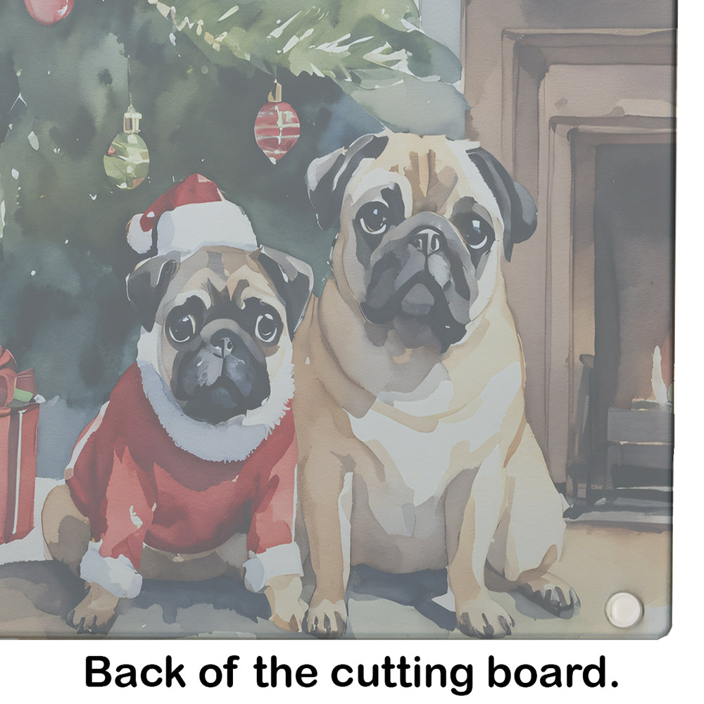 Pug Cozy Christmas Glass Cutting Board