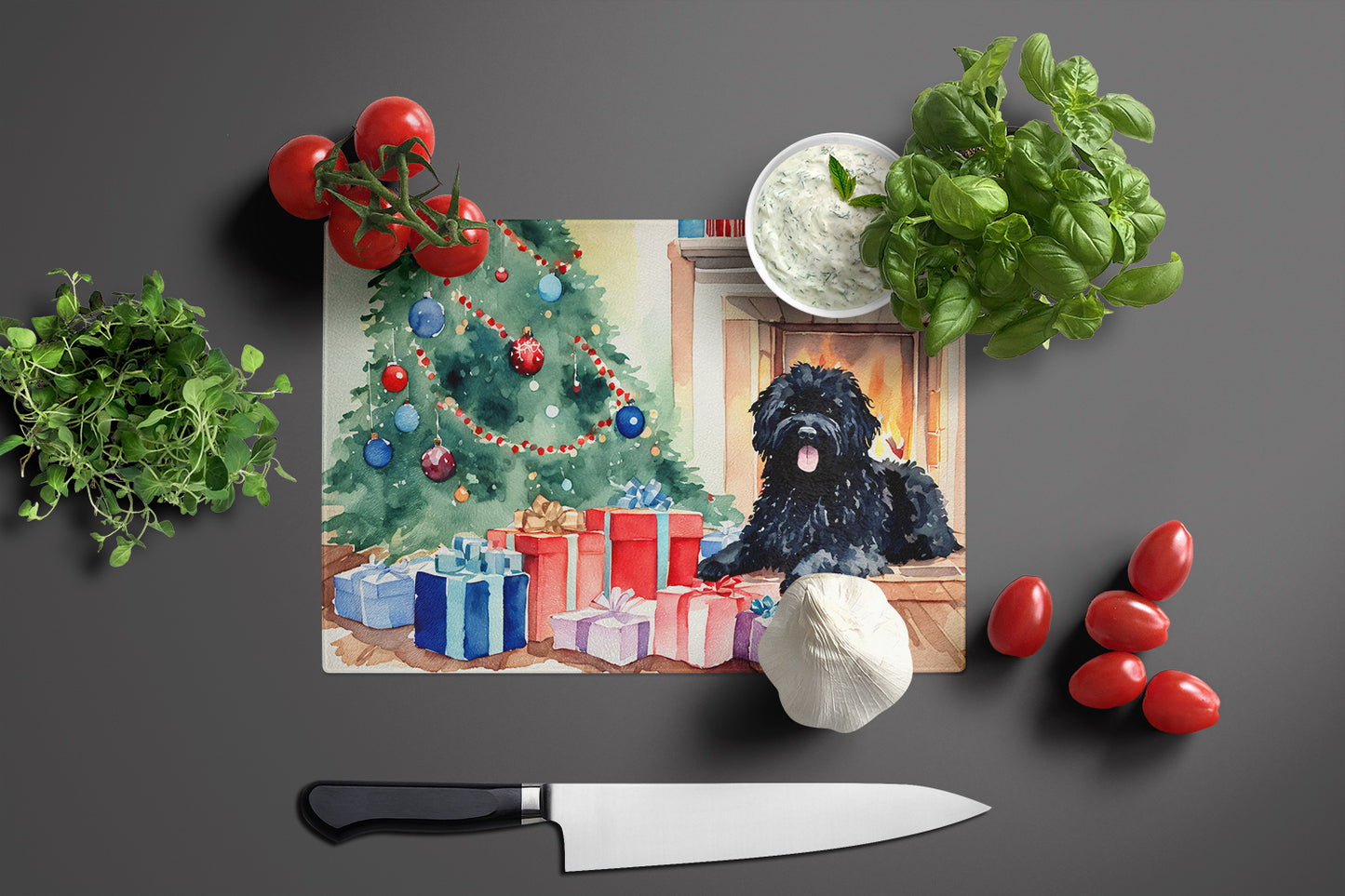 Puli Cozy Christmas Glass Cutting Board