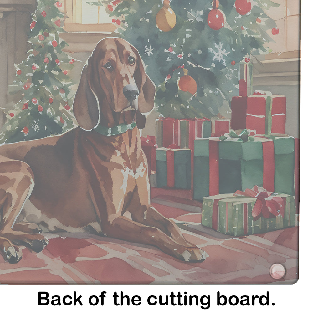 Redbone Coonhound Cozy Christmas Glass Cutting Board