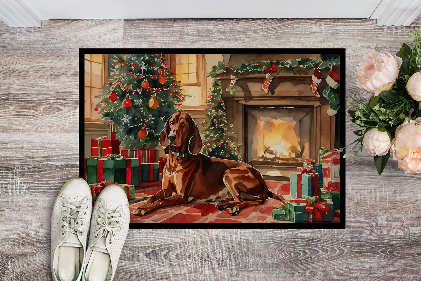 Redbone Coonhound Cozy Christmas Doormat