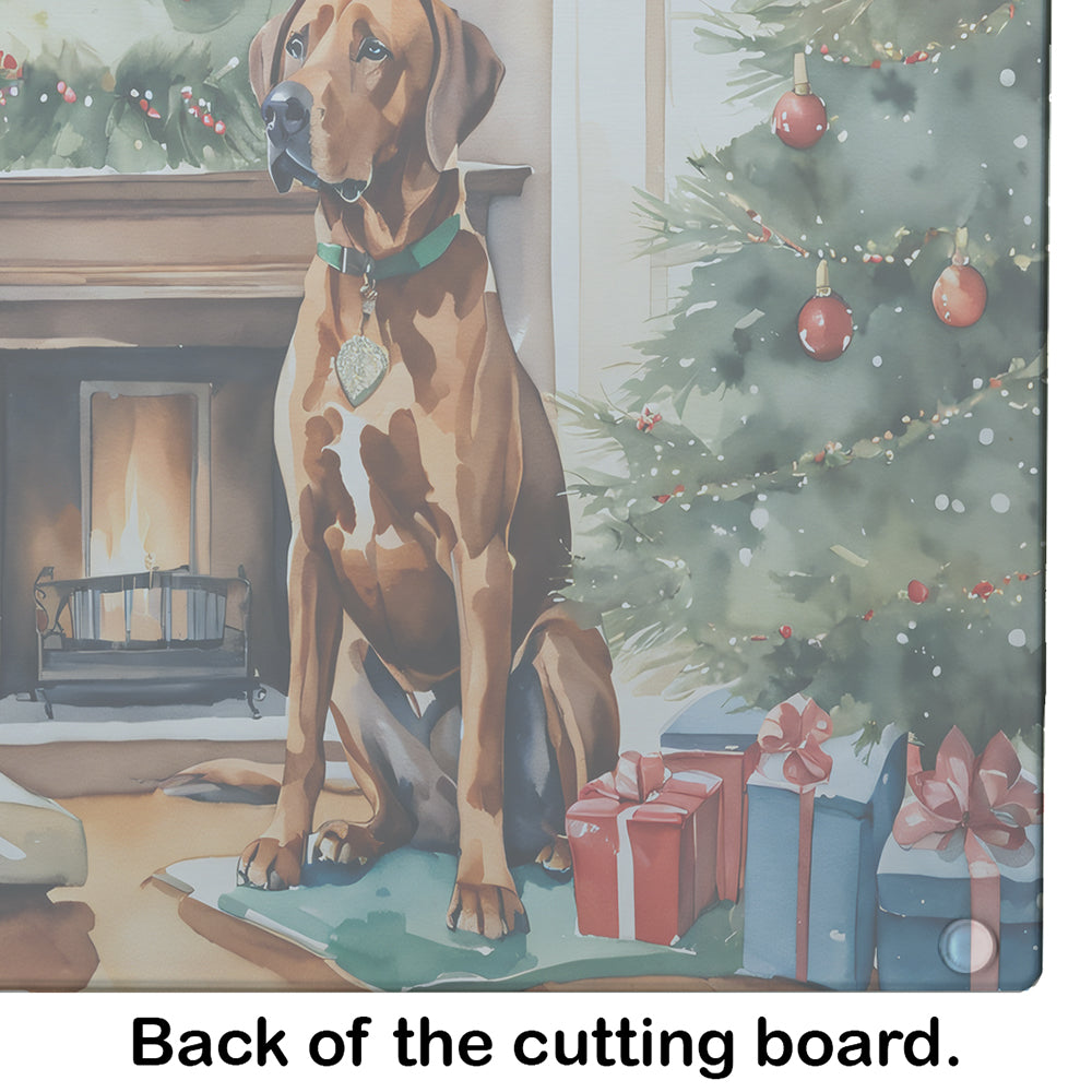 Rhodesian Ridgeback Cozy Christmas Glass Cutting Board