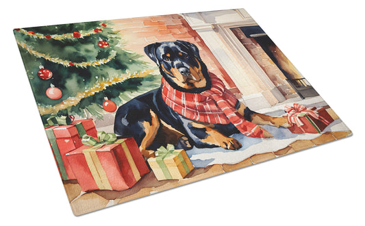 Buy this Rottweiler Cozy Christmas Glass Cutting Board