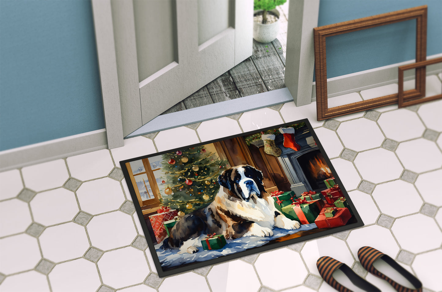 Saint Bernard Cozy Christmas Doormat