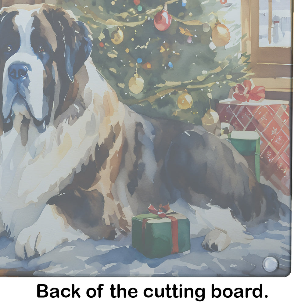 Saint Bernard Cozy Christmas Glass Cutting Board