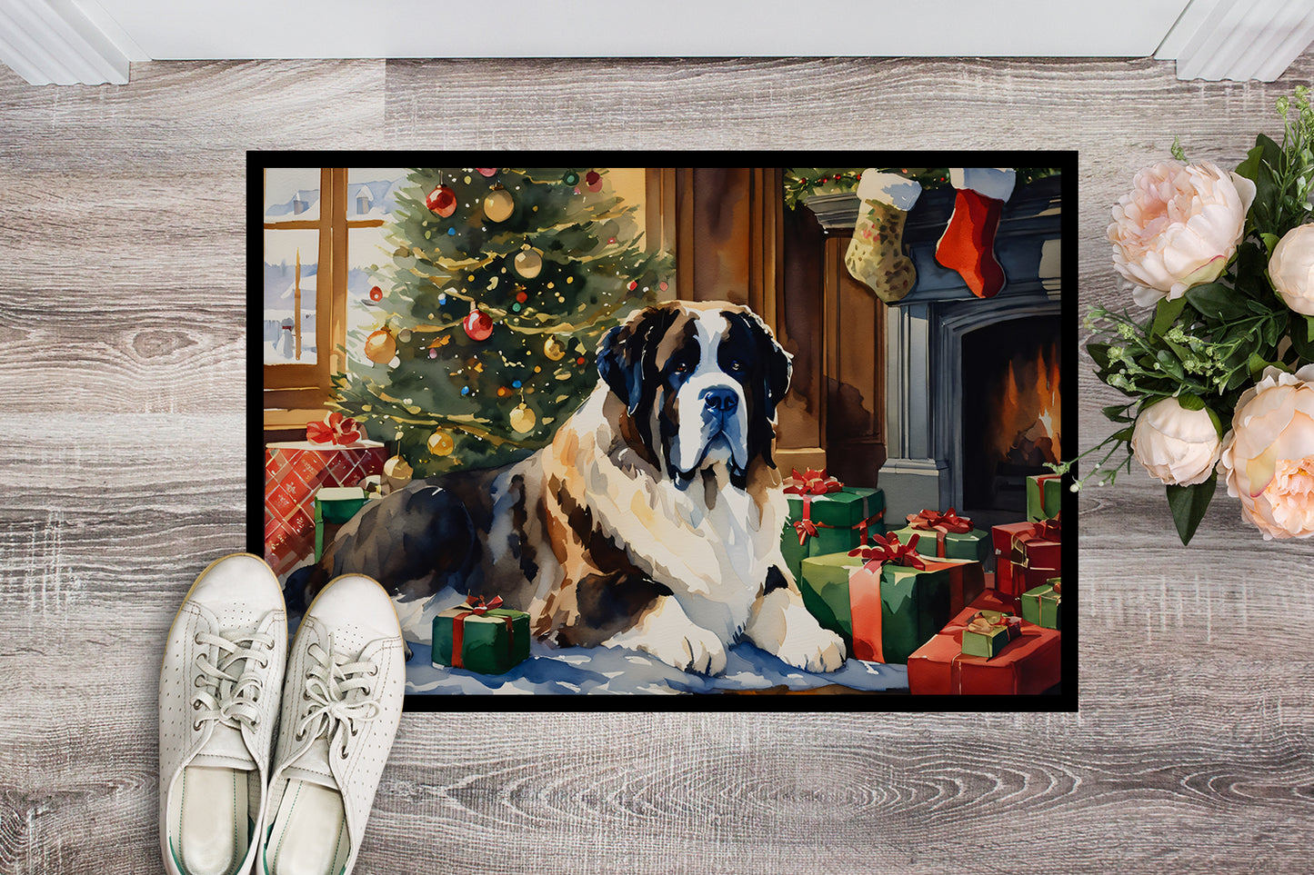 Saint Bernard Cozy Christmas Doormat