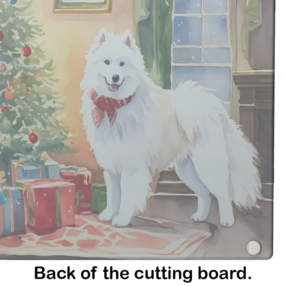 Samoyed Cozy Christmas Glass Cutting Board