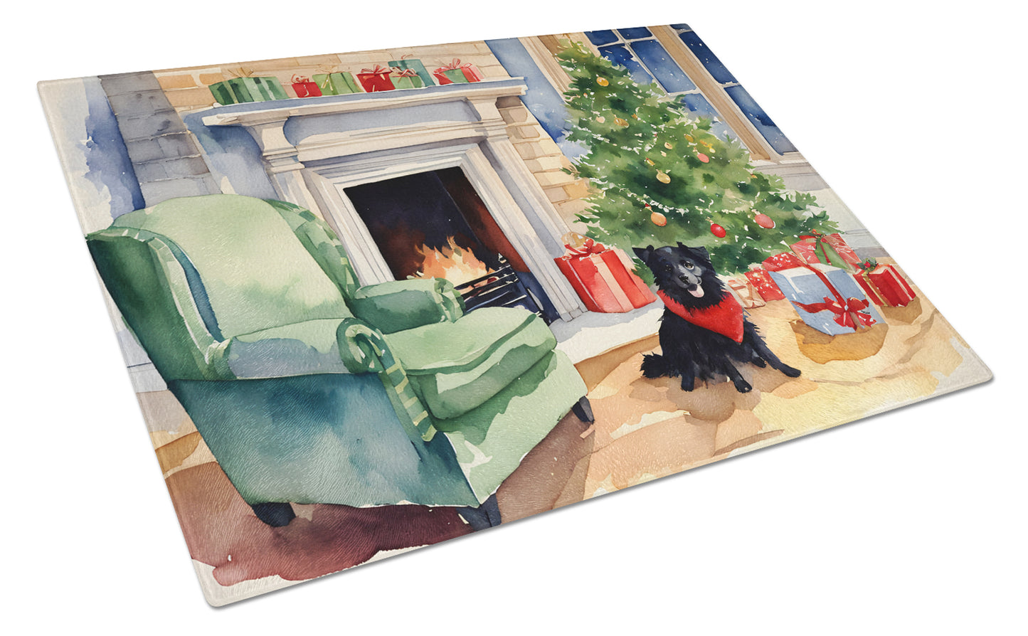 Buy this Schipperke Cozy Christmas Glass Cutting Board