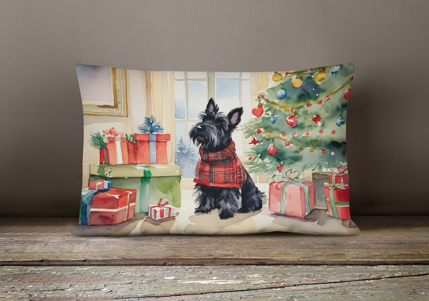 Scottish Terrier Cozy Christmas Throw Pillow