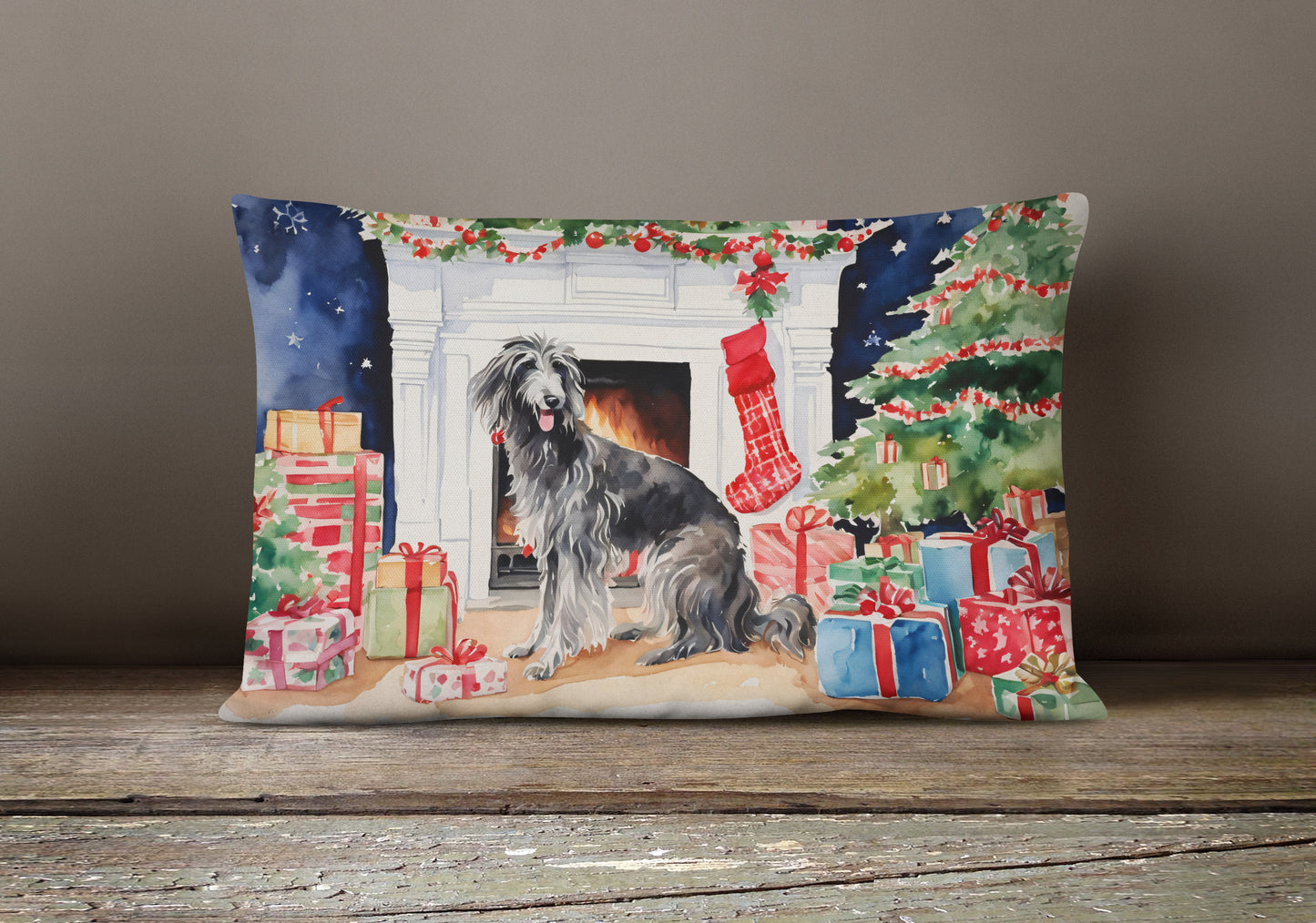 Scottish Deerhound Cozy Christmas Throw Pillow