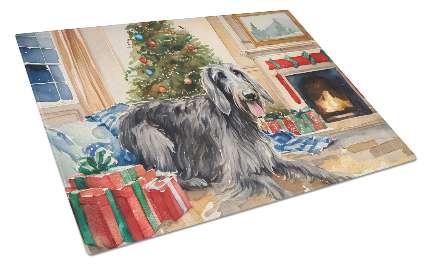 Buy this Scottish Deerhound Cozy Christmas Glass Cutting Board