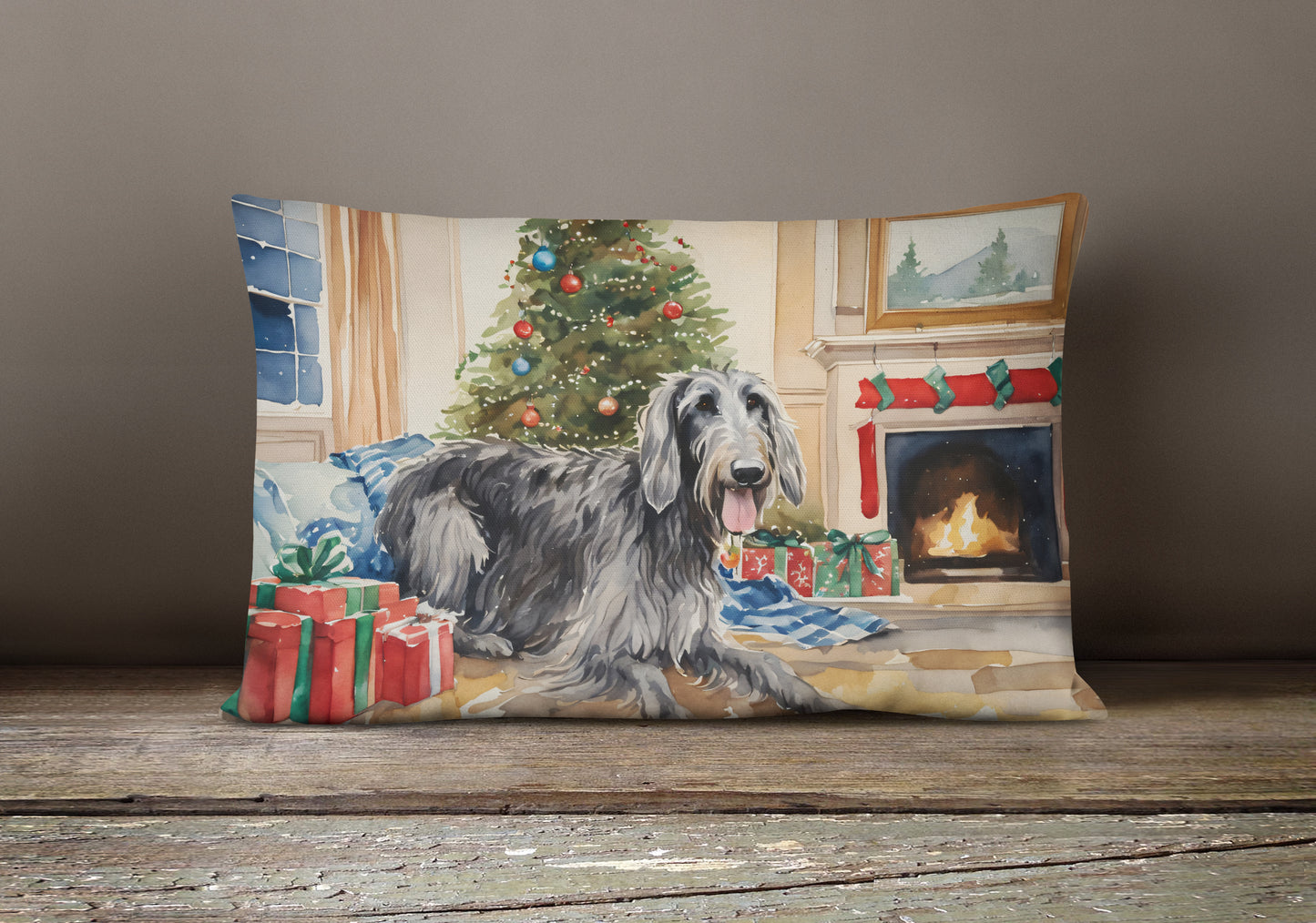 Scottish Deerhound Cozy Christmas Throw Pillow