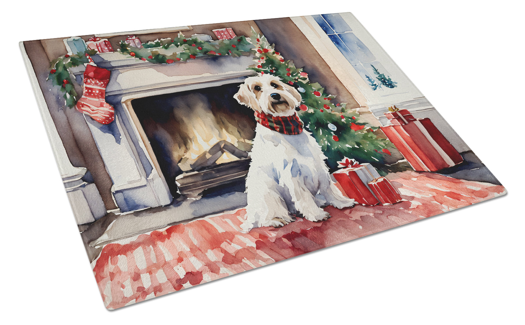 Buy this Sealyham Terrier Cozy Christmas Glass Cutting Board