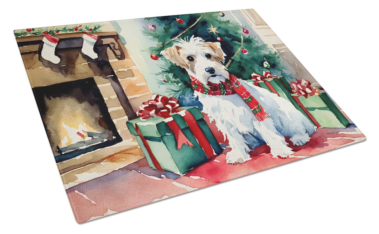 Buy this Sealyham Terrier Cozy Christmas Glass Cutting Board